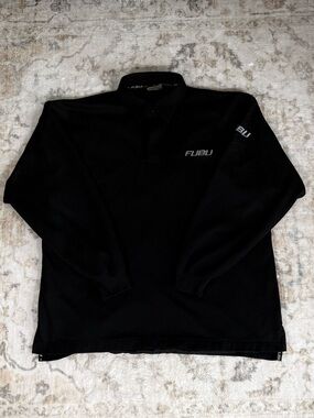FUBU Black Long Sleeve Polo with Front, Sleeve and Back embroidered Logo Fits L